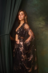 Black Net Saree