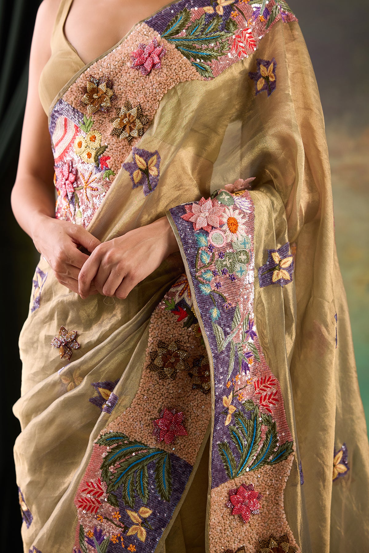 Olive Green Organza Saree