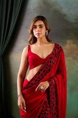 Red Chinon Saree