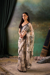 Beige Organza Hand Work Saree