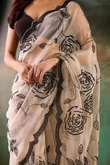 Beige Organza Hand Work Saree