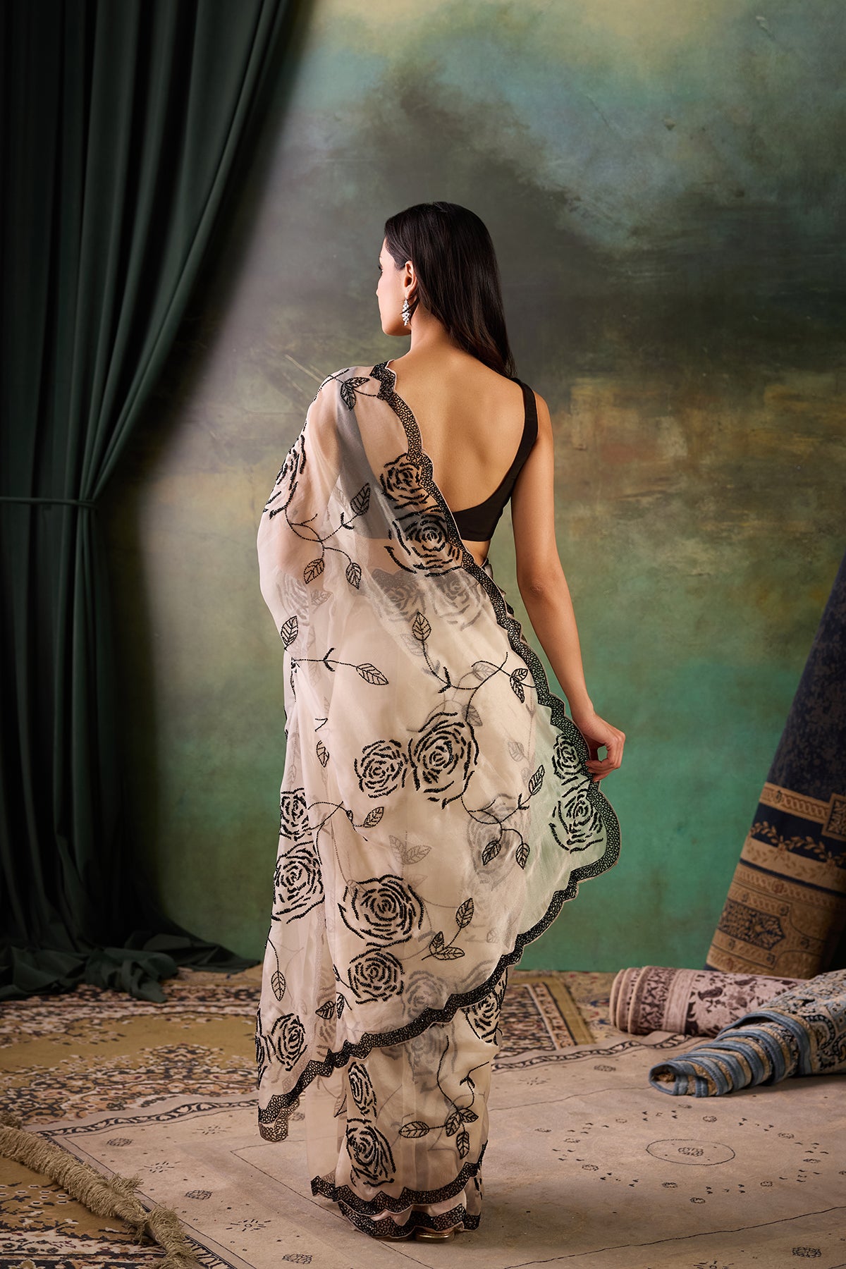 Beige Organza Hand Work Saree