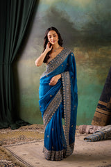 P-Blue Organza Hand Work Saree