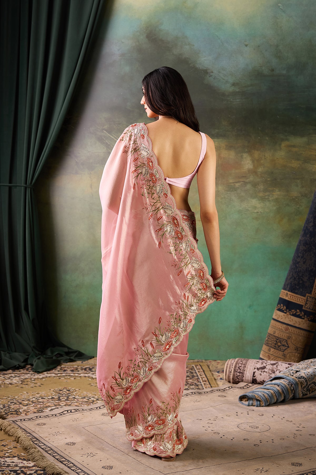 Blush Pink Tissue Silk Saree
