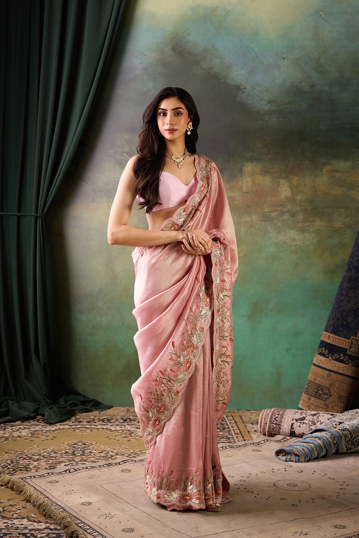 Blush Pink Tissue Silk Saree