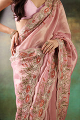 Blush Pink Tissue Silk Saree