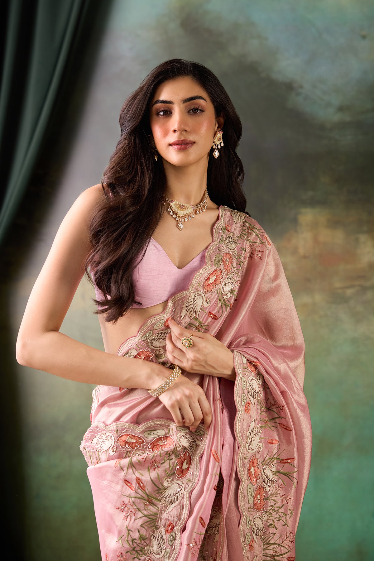Blush Pink Tissue Silk Saree