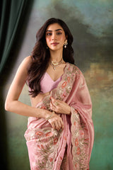 Blush Pink Tissue Silk Saree