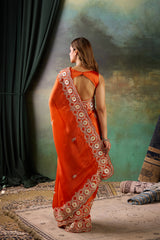 Orange Crape Saree