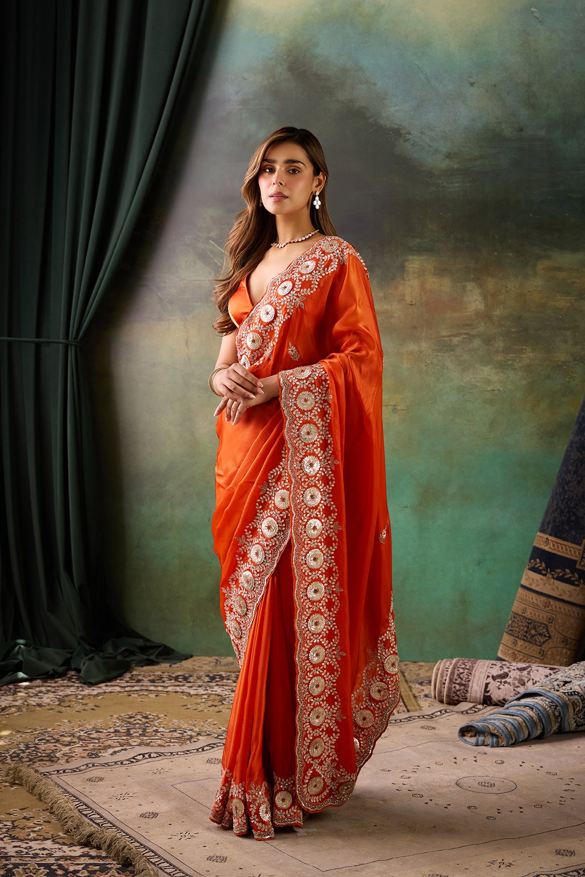 Orange Crape Saree