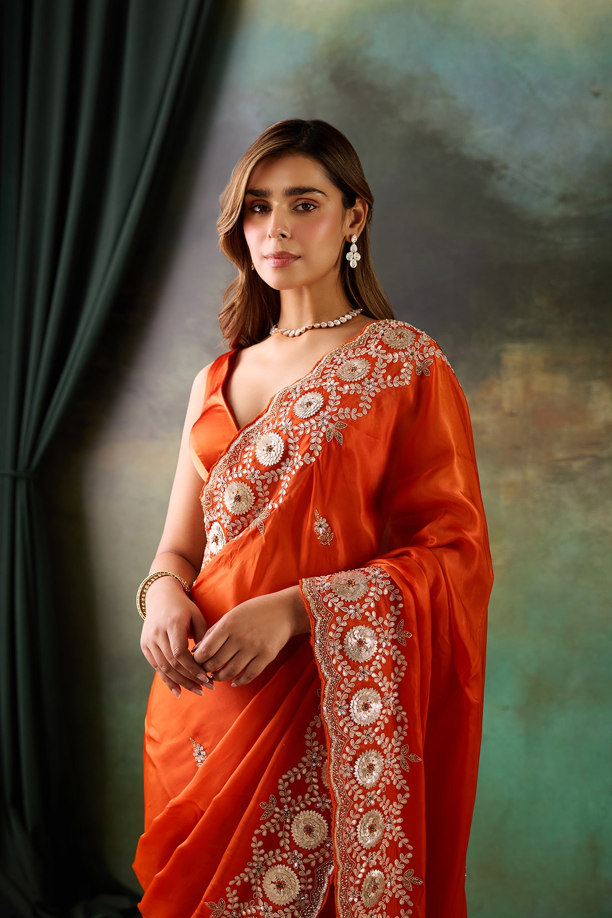 Orange Crape Saree