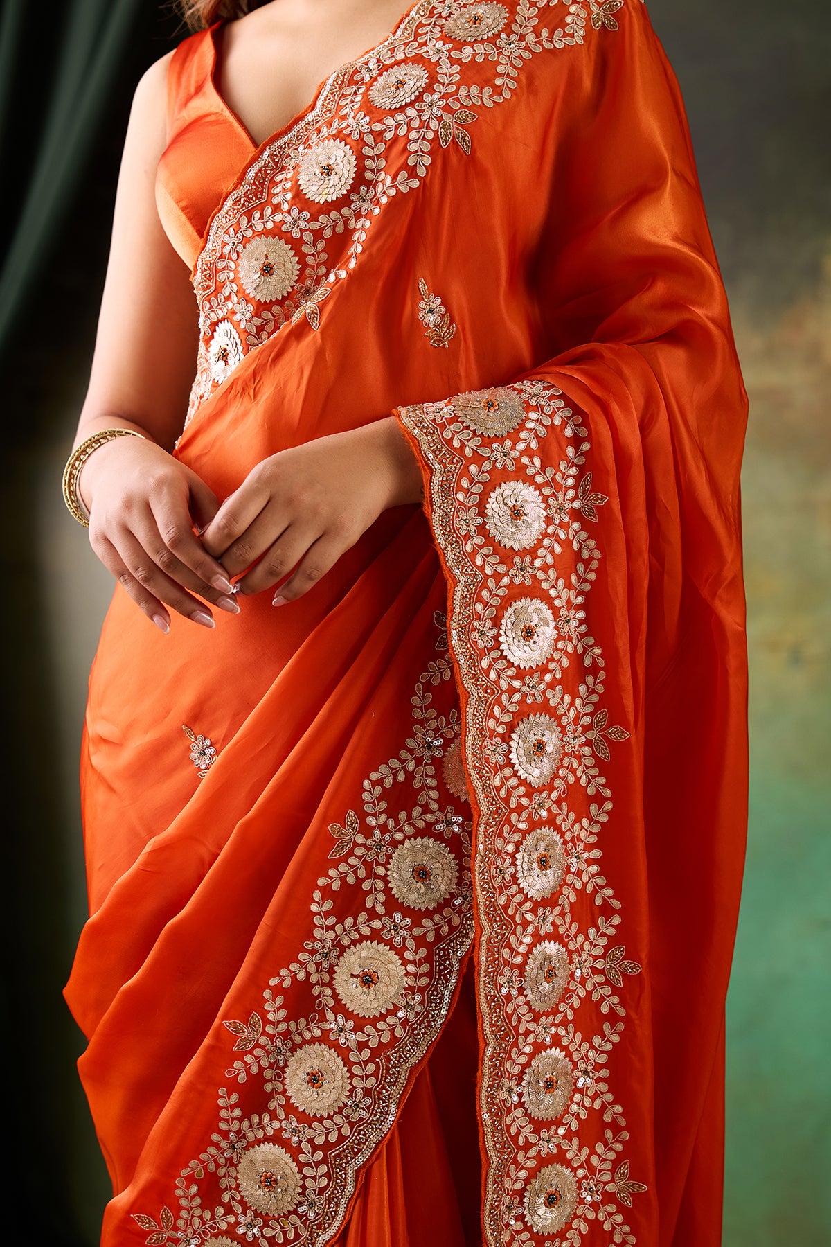 Orange Crape Saree
