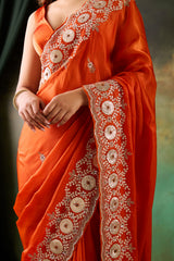 Orange Crape Saree