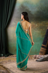 Firozi Chinon Saree
