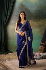 Blue Organza Hand Work Saree