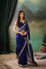 Blue Organza Hand Work Saree