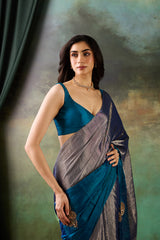 Silver-Blue Tissue Silk Saree