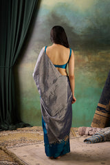 Silver-Blue Tissue Silk Saree