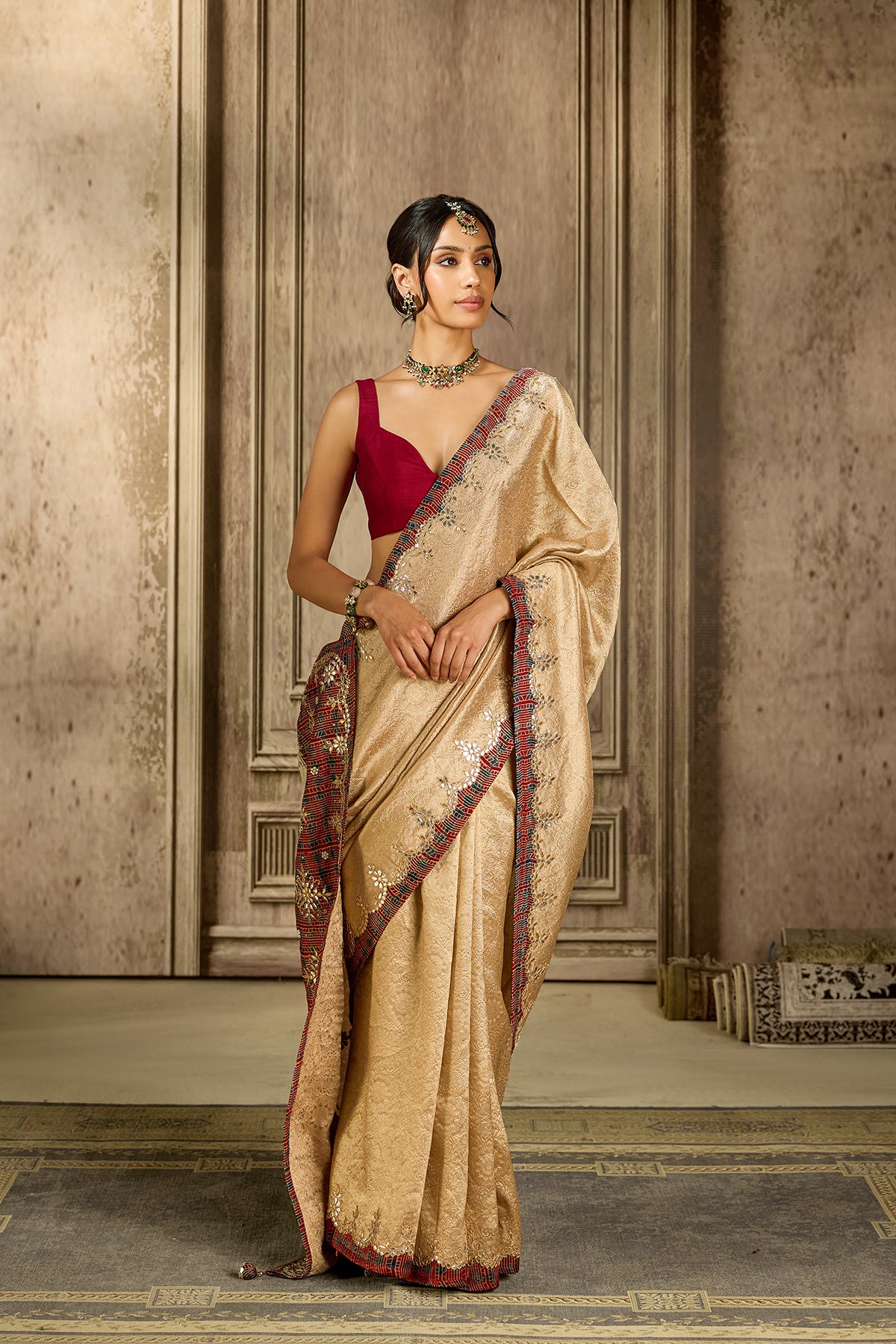 Golden Georgette Hand Work Saree