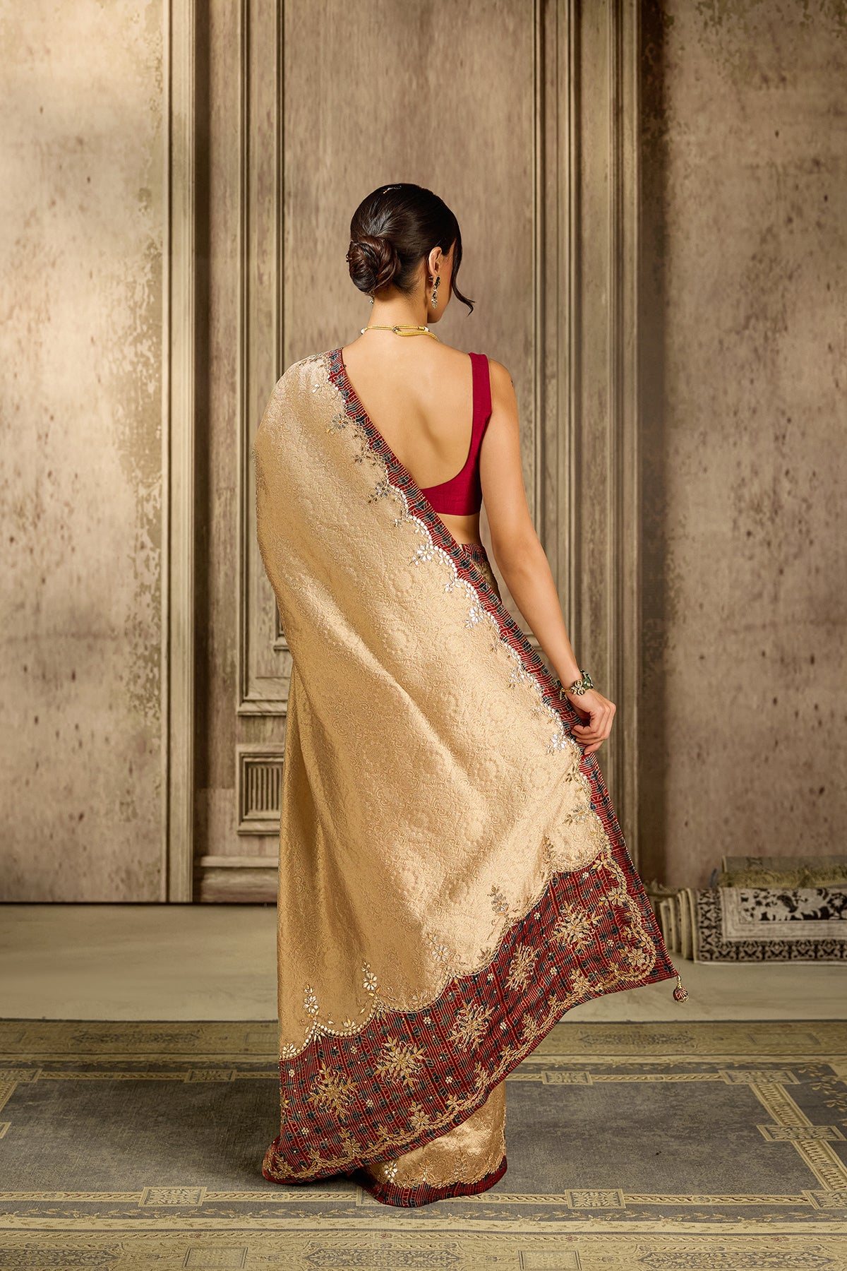 Golden Georgette Hand Work Saree