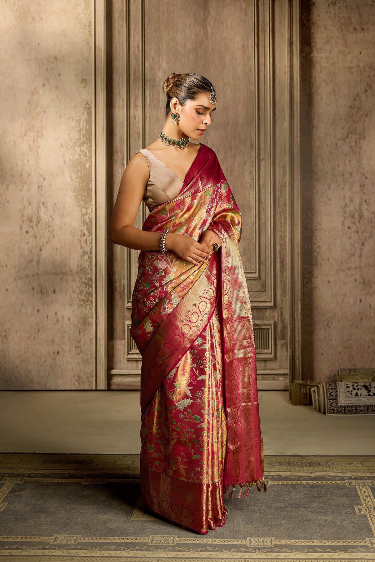 Magenta Kanjivarun Tissue Silk Saree