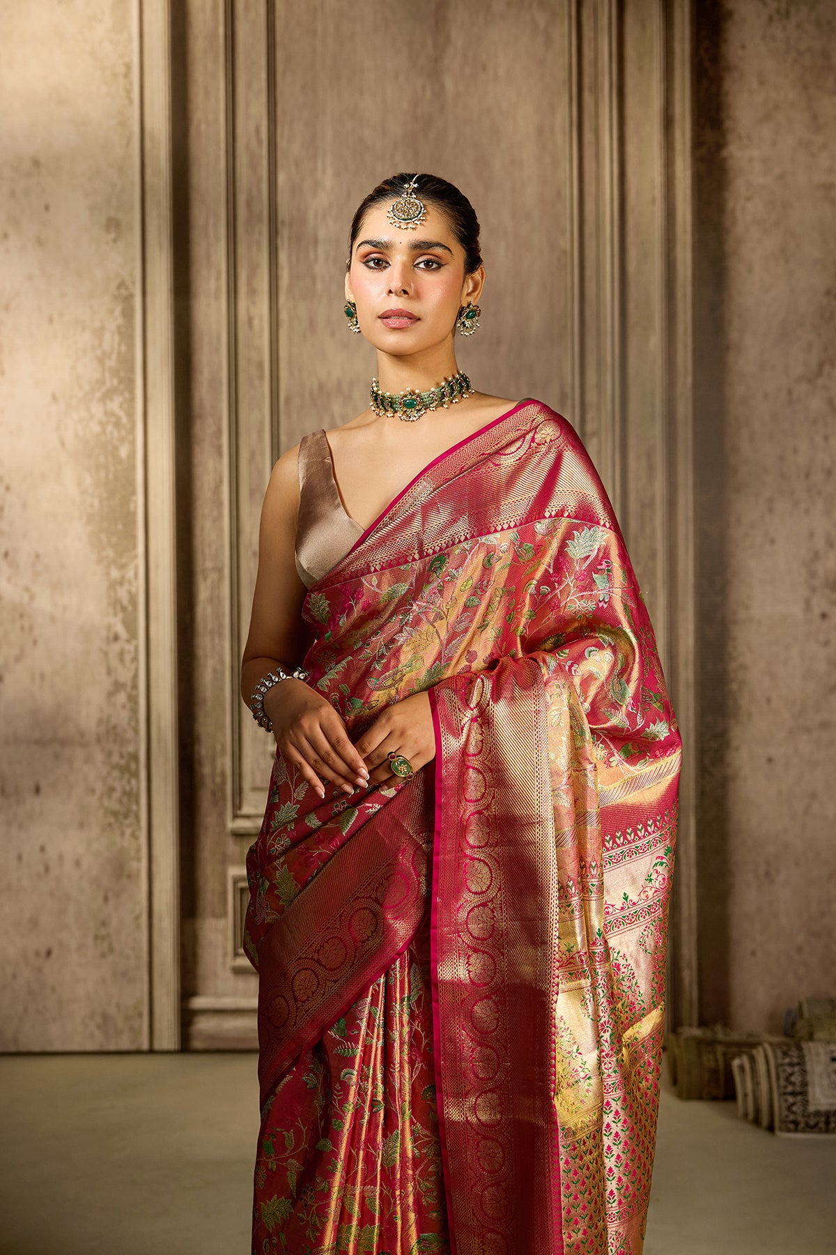 Magenta Kanjivarun Tissue Silk Saree