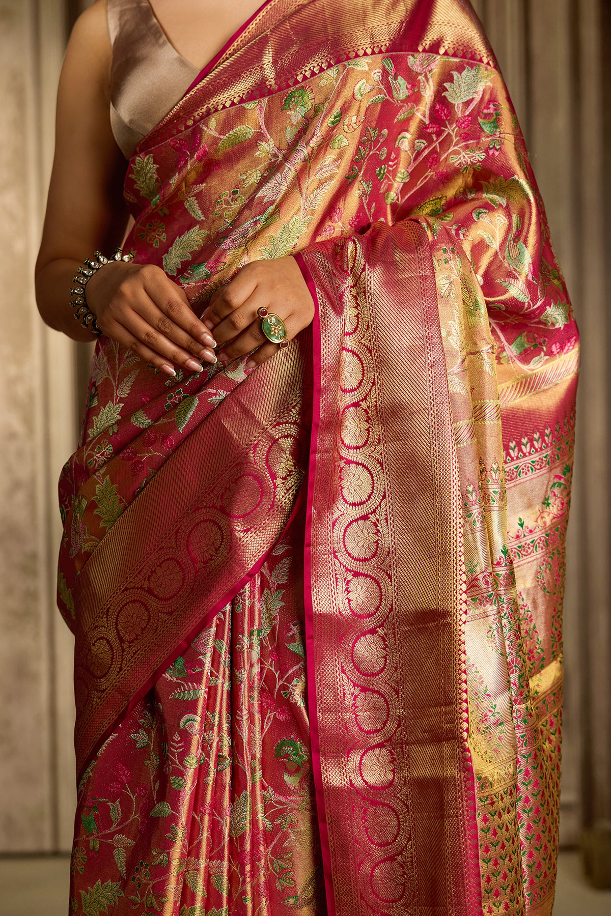 Magenta Kanjivarun Tissue Silk Saree