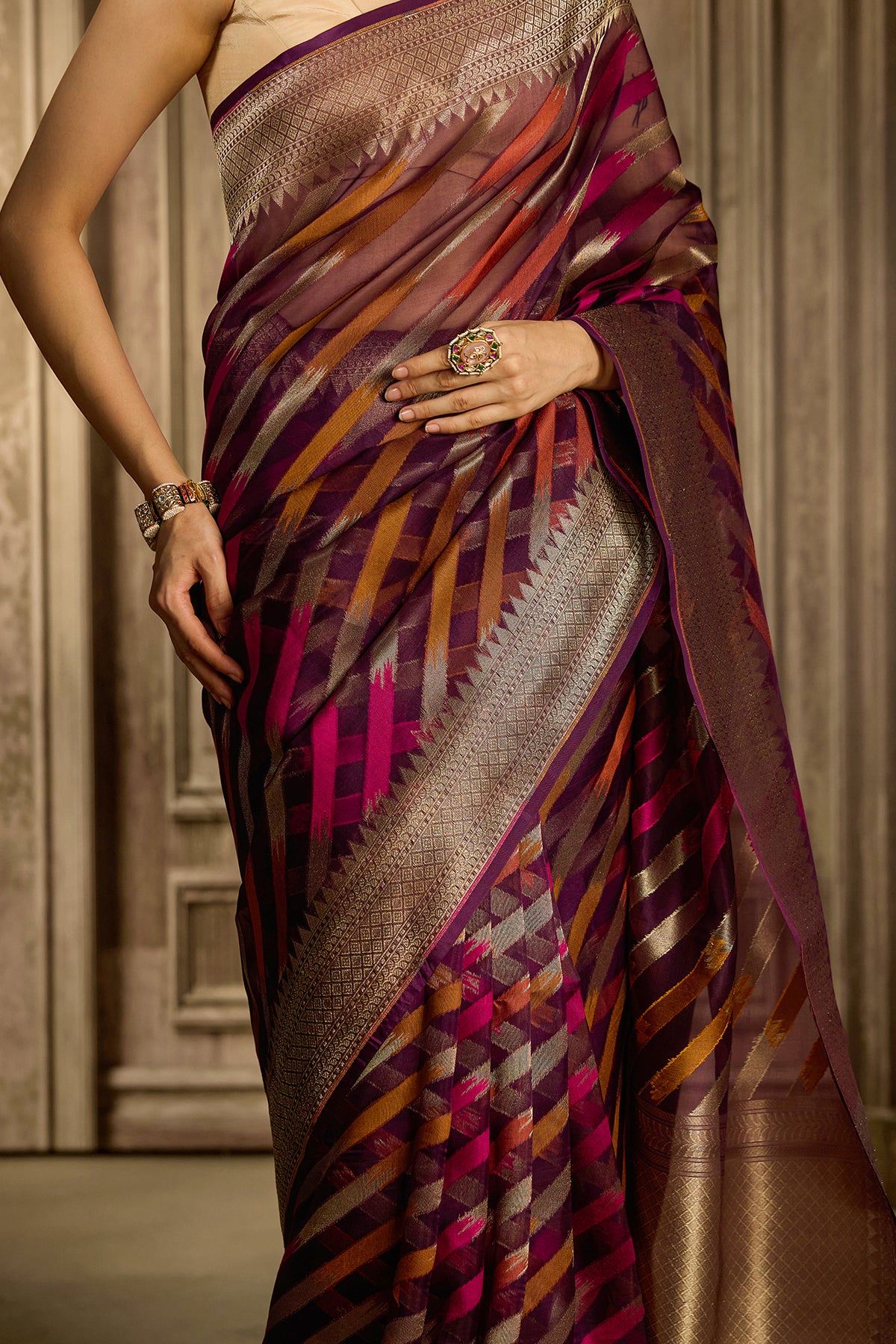 Wine Tissue Kora Silk Saree