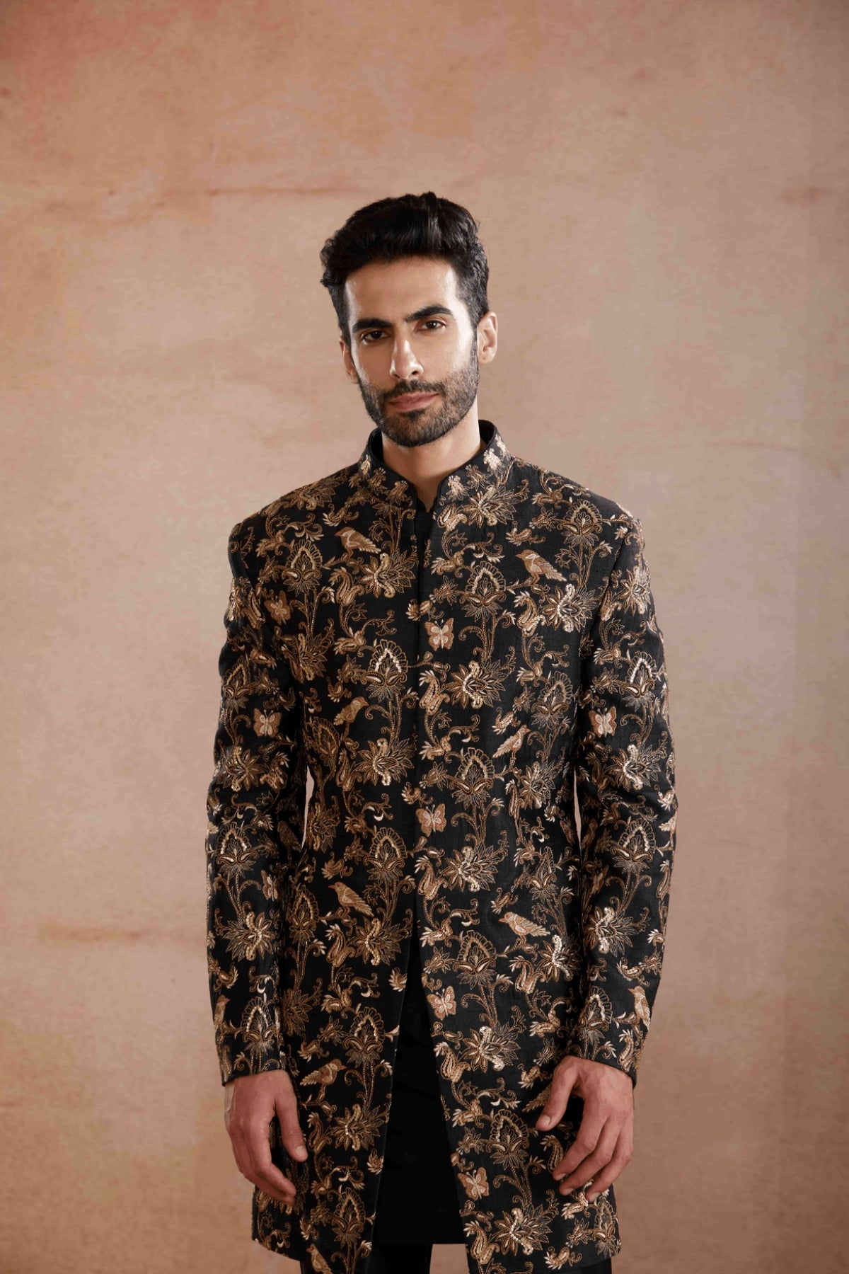 Black Raw Silk Indo-Western