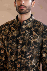 Black Raw Silk Indo-Western