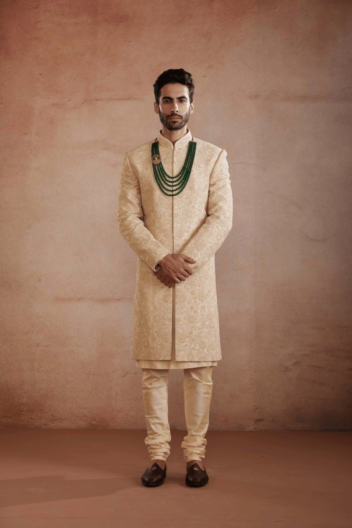 Beige Raw Silk Sherwani