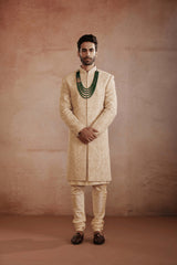 Beige Raw Silk Sherwani