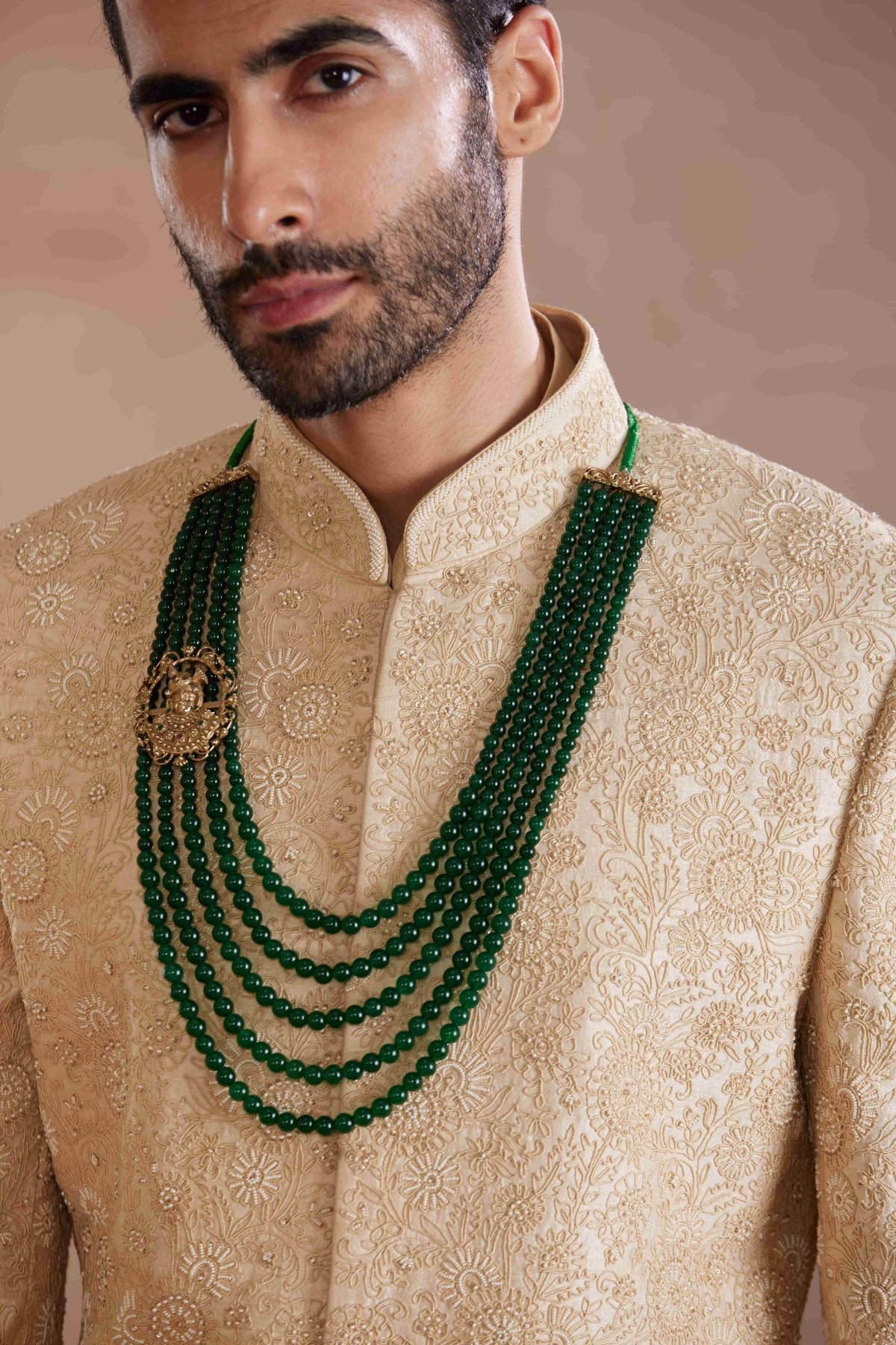 Beige Raw Silk Sherwani