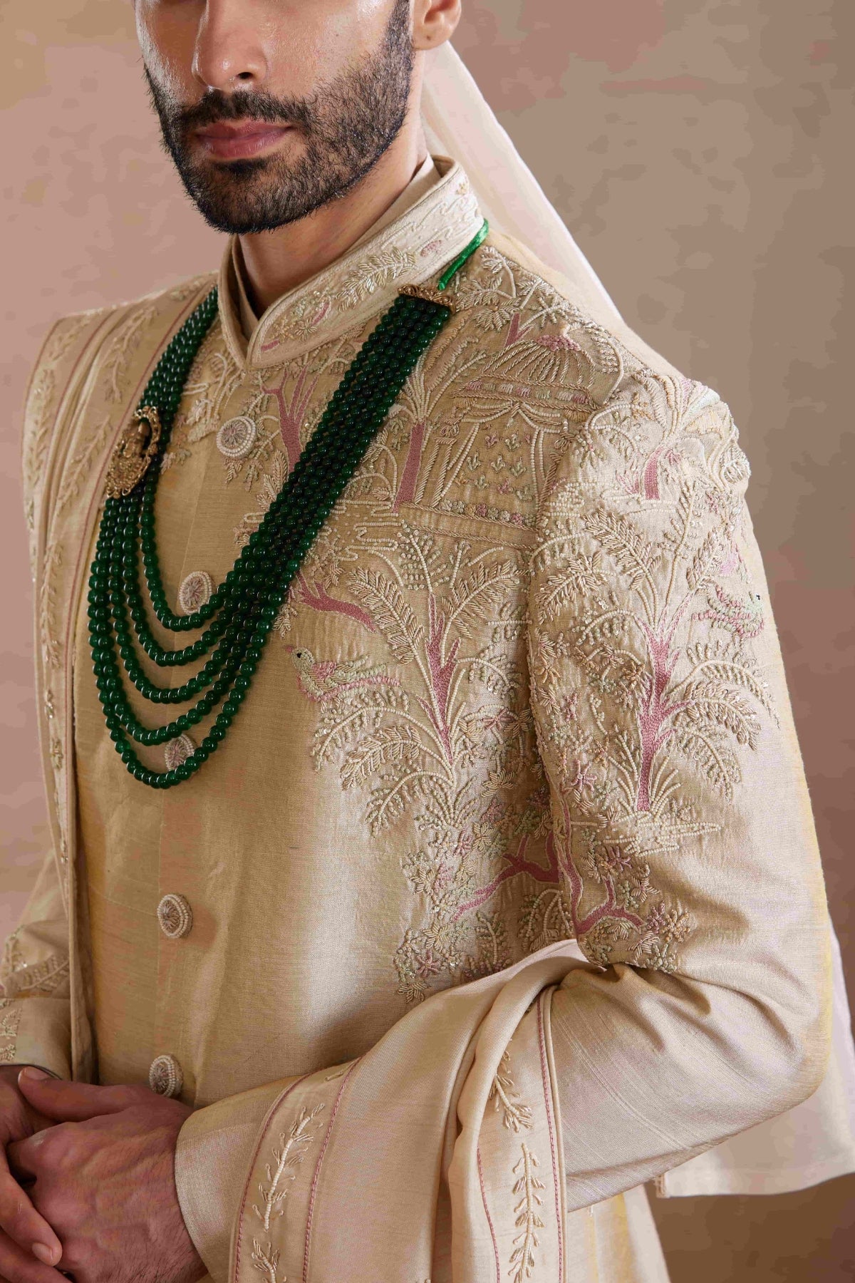 Cream Raw Silk Sherwani
