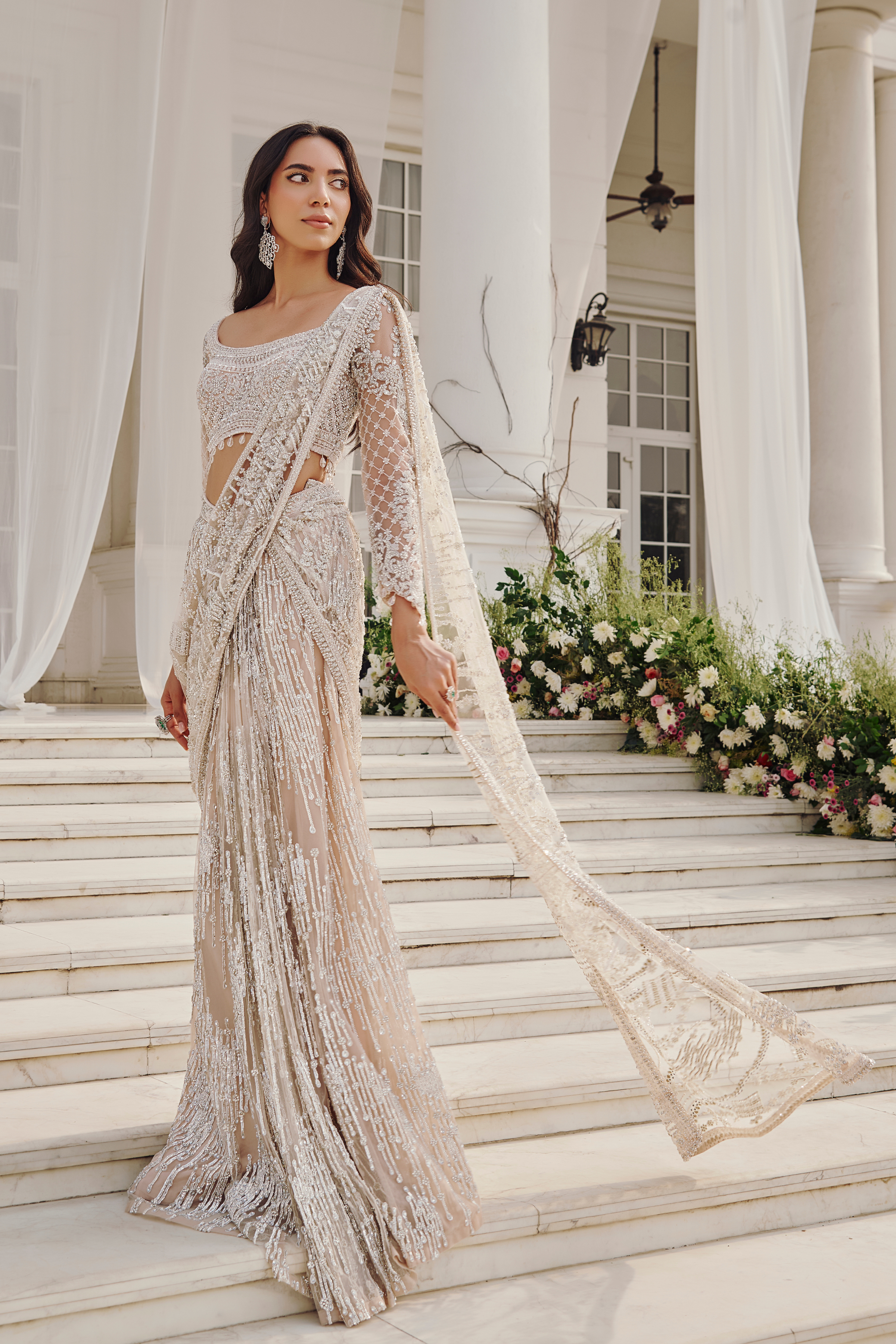 Silver Light Pre-Draped Saree