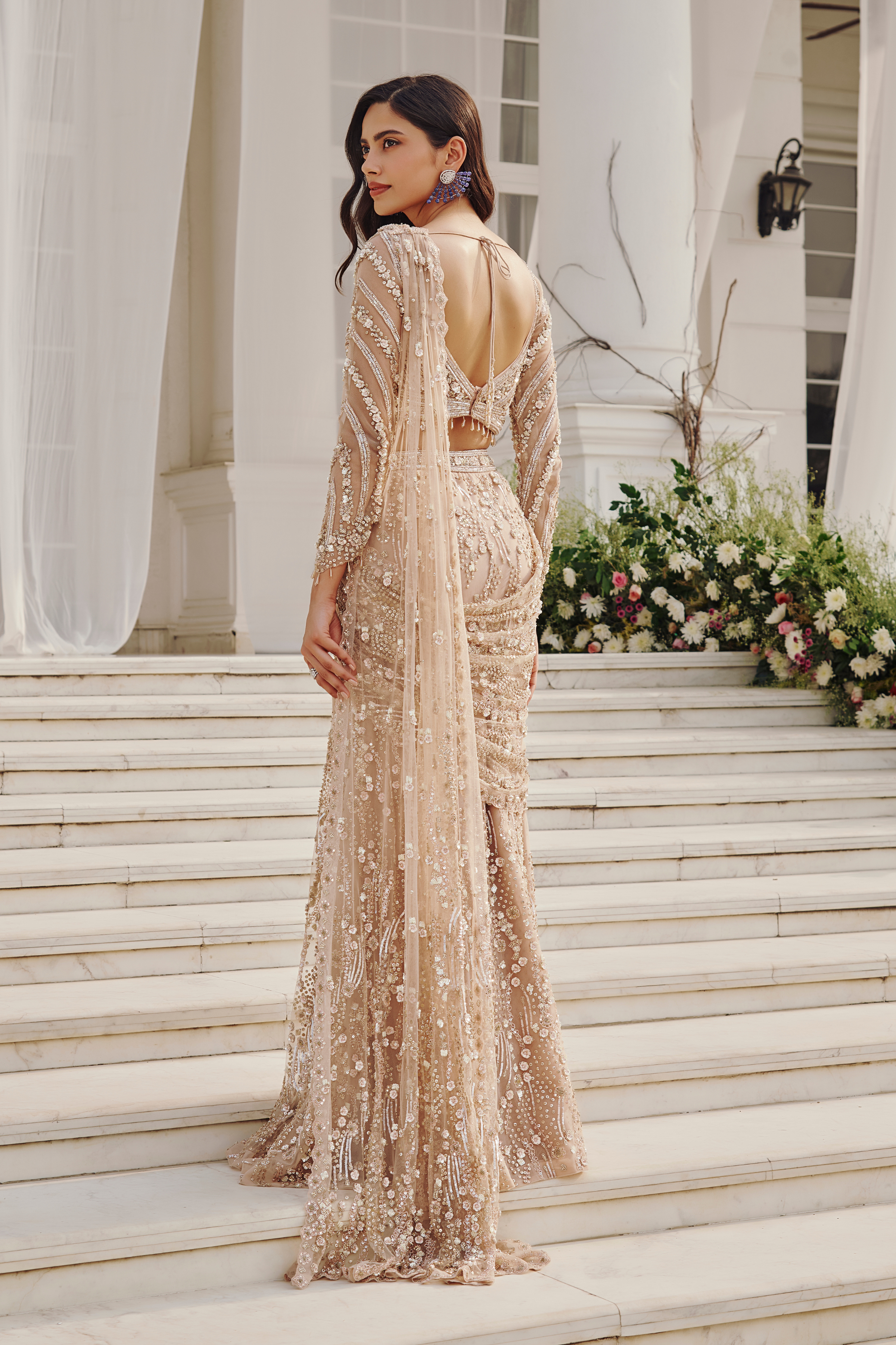 Embellished Pearl Draped saree