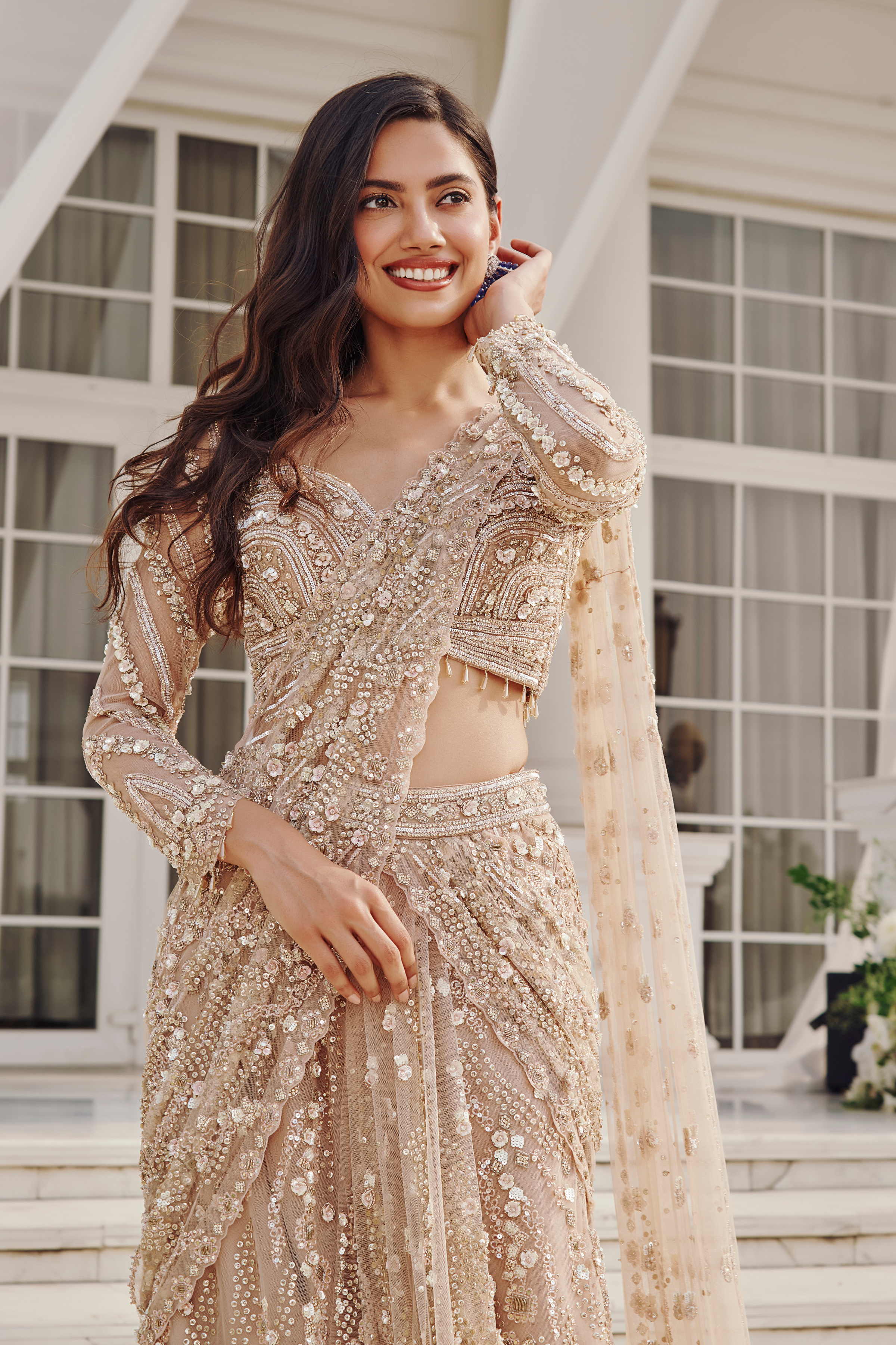 Embellished Pearl Draped saree