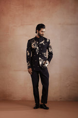 Black Raw Silk Jodhpuri Suit