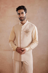 Cream Silk Sadri Set