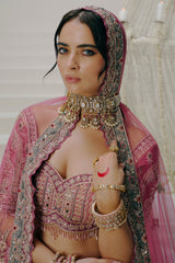 Rose Pink Dabka Embroidered Bridal Lehenga