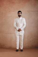 Ivory Raw Silk Indo-Western Set