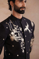 Black Raw Silk Jodhpuri Suit