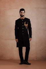Black Floral Embroidered Indo-Western