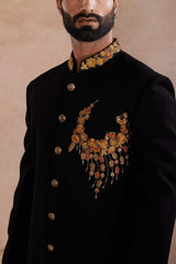 Black Floral Embroidered Indo-Western