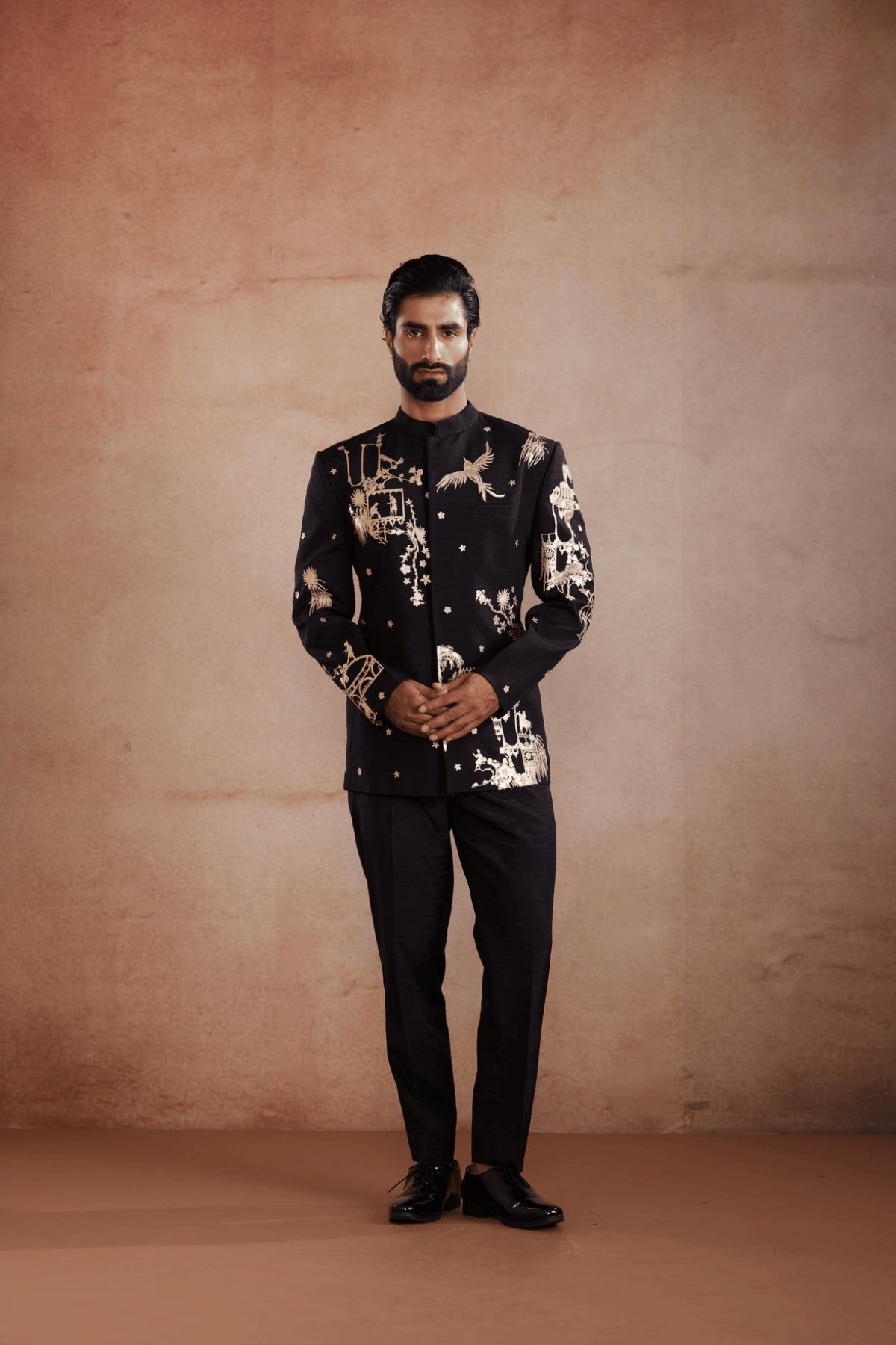 Black Raw Silk Jodhpuri Suit