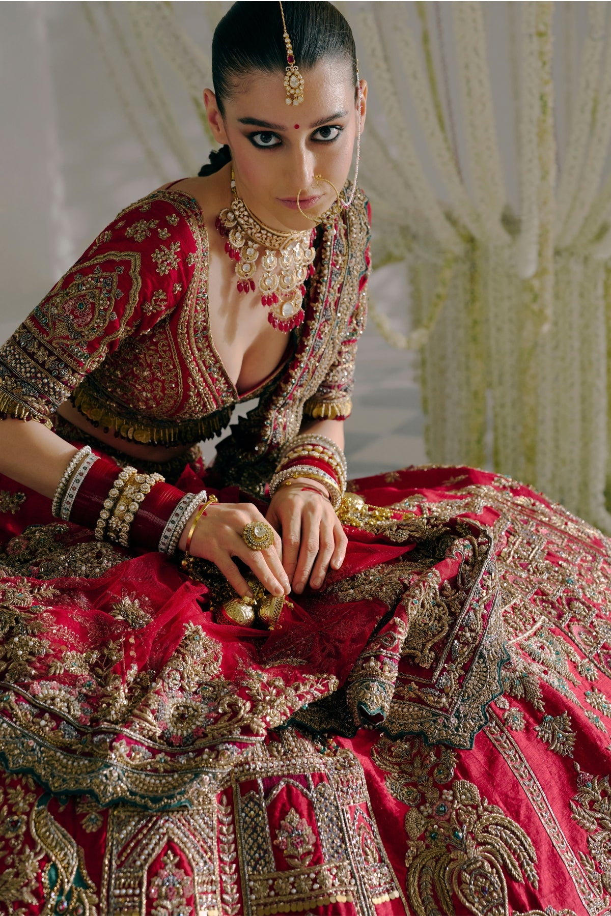 Red Silk Zardozi Lehenga