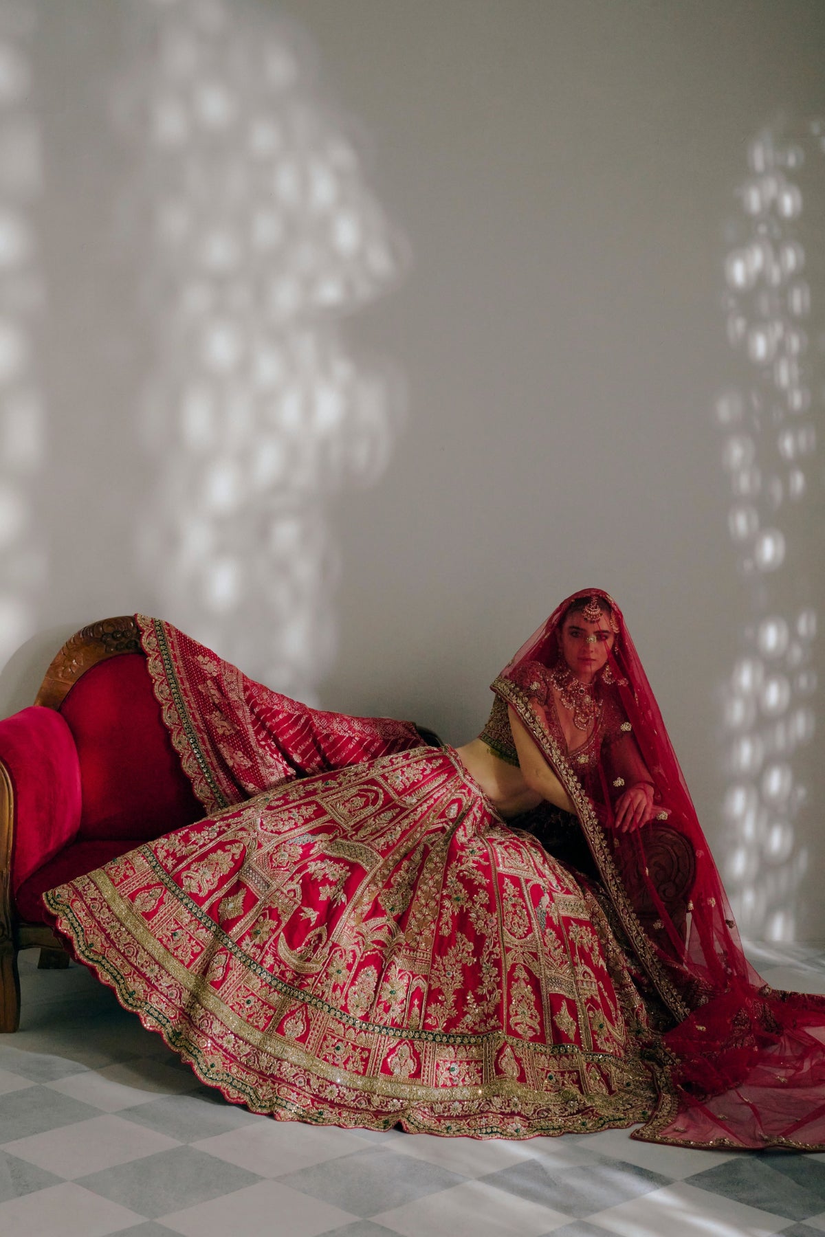 Crimson Red Dabka Lehenga