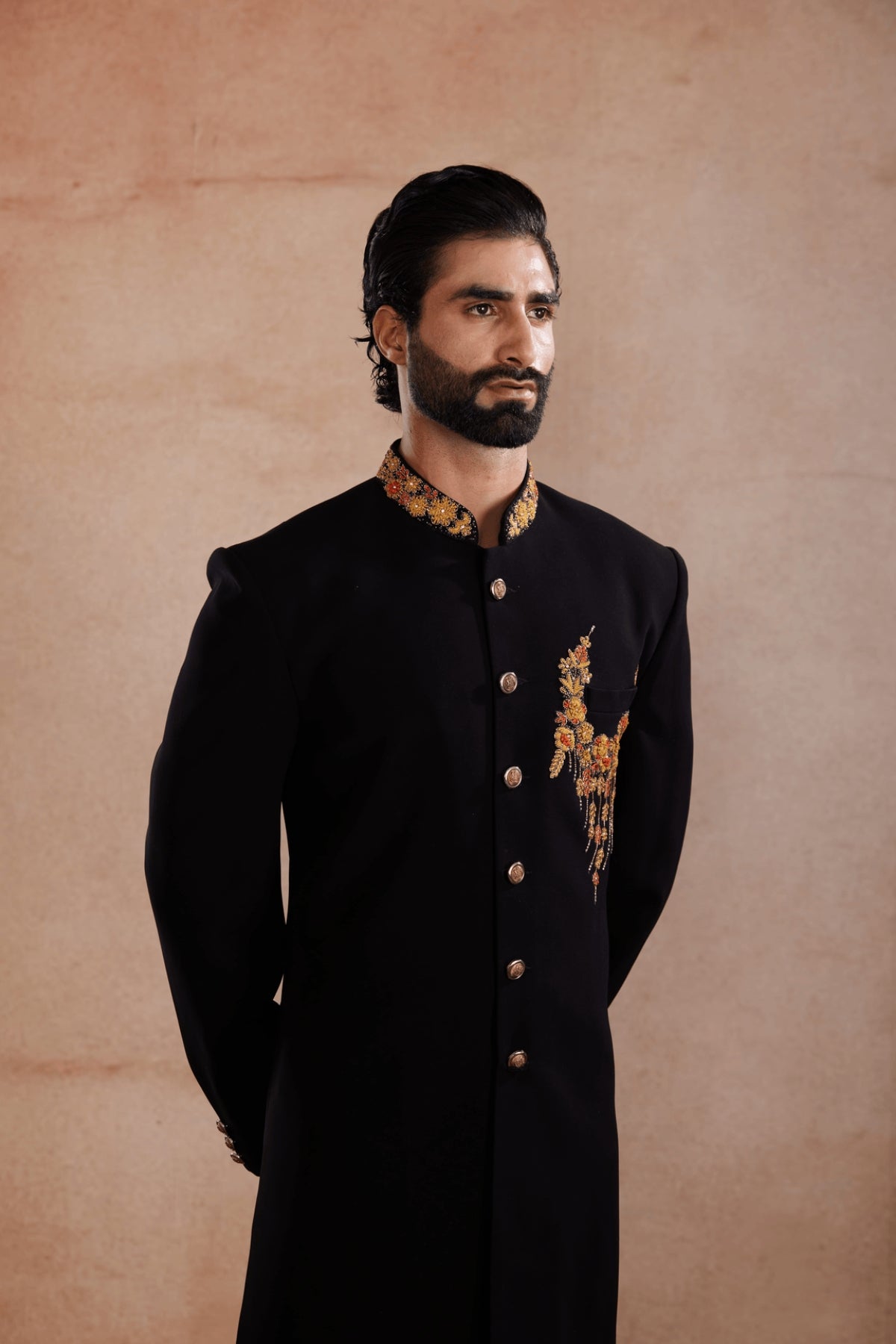 Black Floral Embroidered Indo-Western