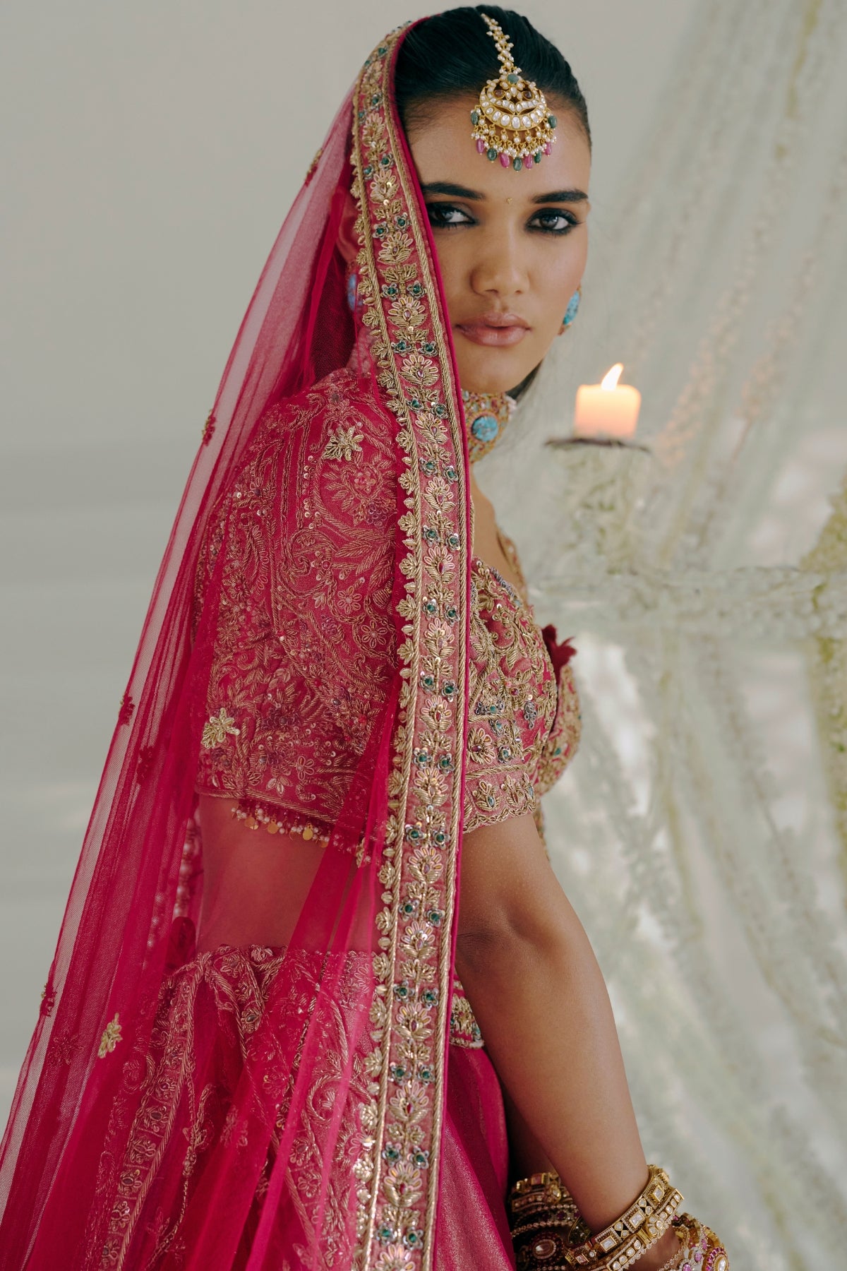 Mehroon Tissue Lehenga