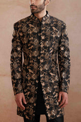 Black Raw Silk Indo-Western